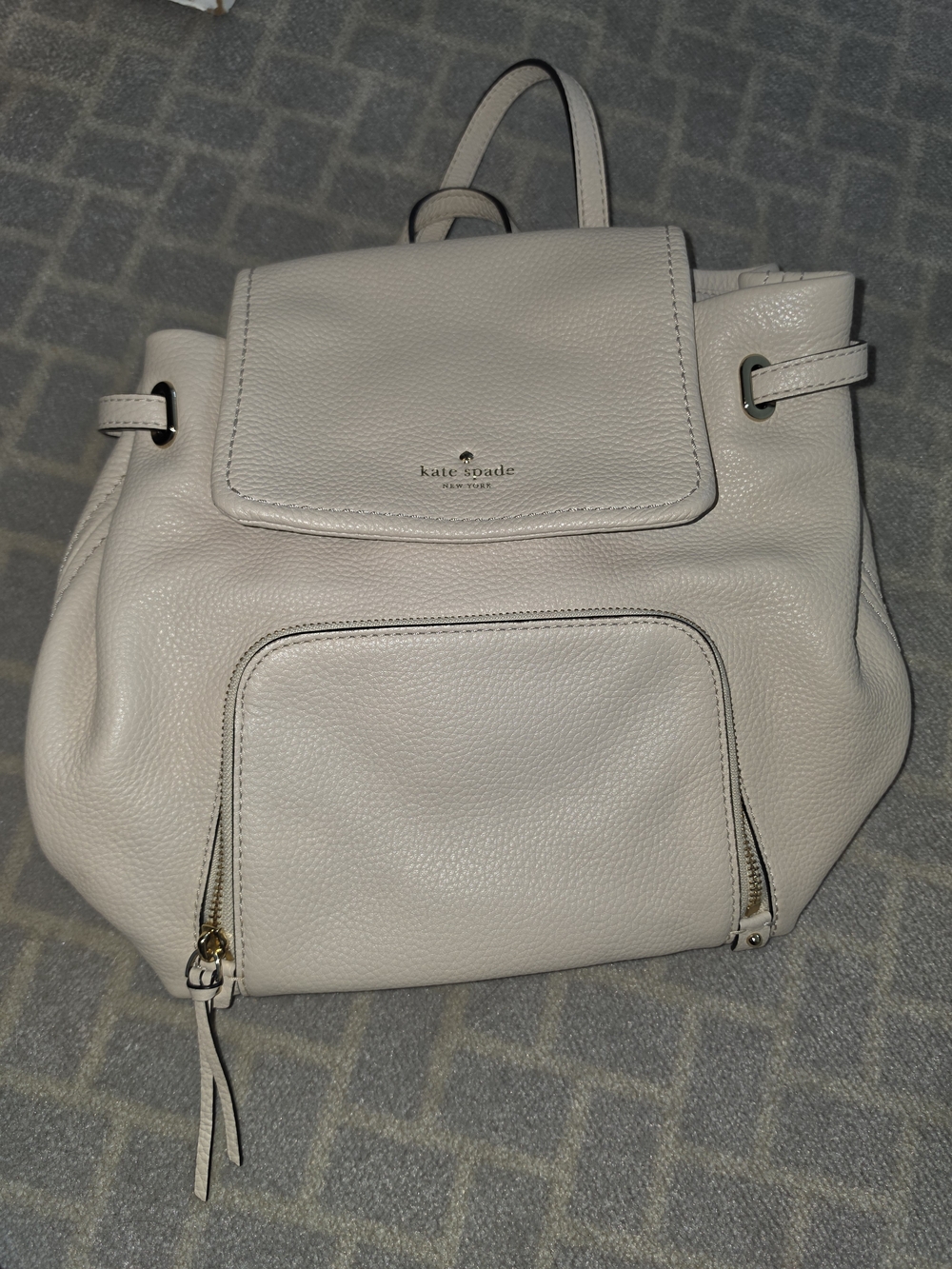 kate spade Pebbled Leather Cream Backpack with Front Zip Pocket